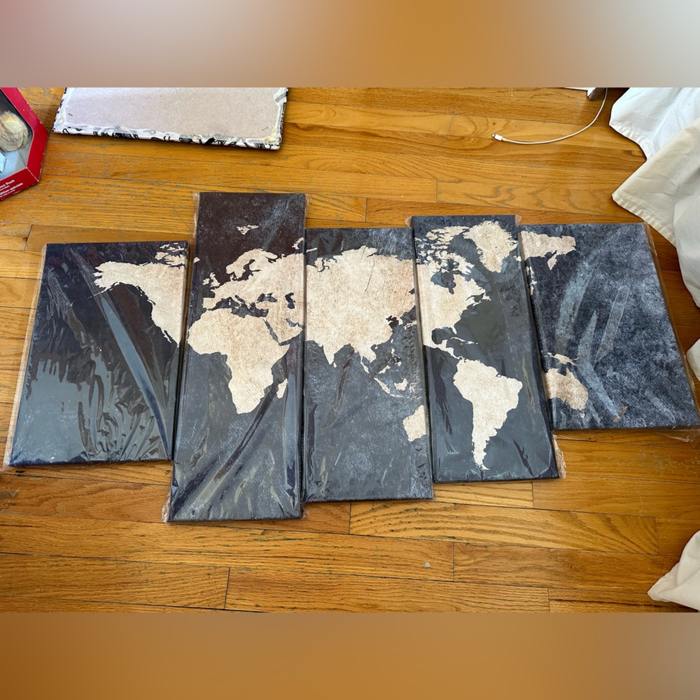 Target dark navy and Beige World Map 5-Panel Canvas Set (new in packaging)